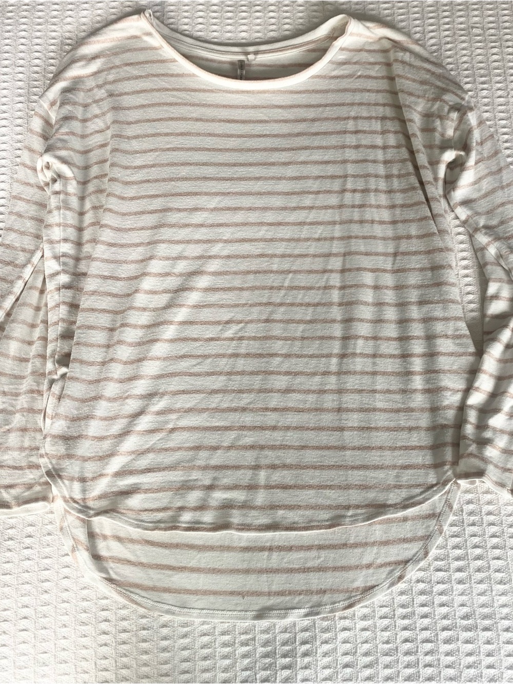 Banana Republic Cream and Light Tan Striped Long-Sleeve Top Medium